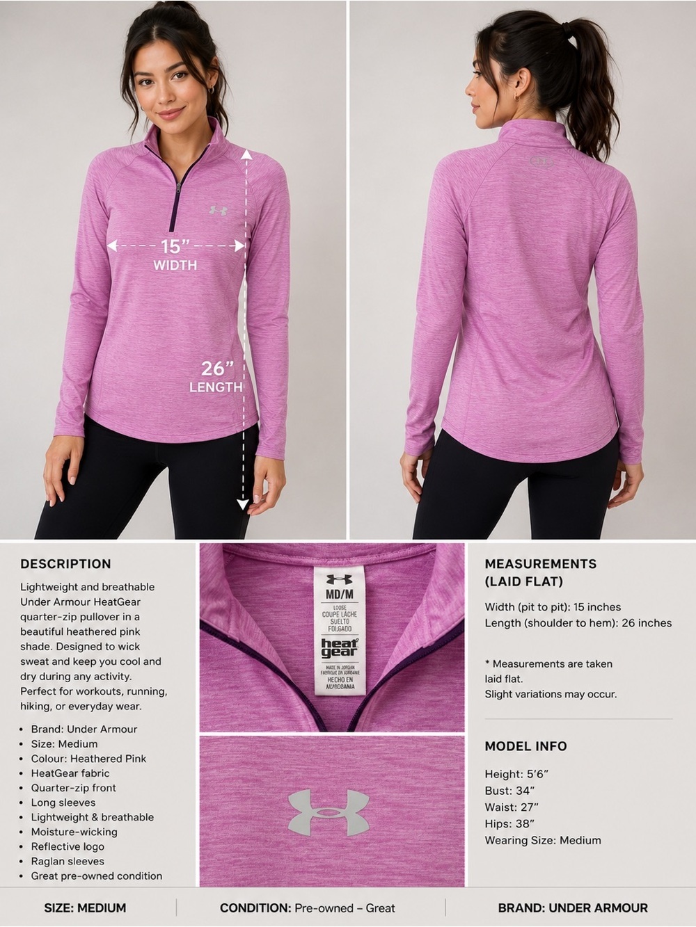 Under Armour Heathered Lavender-Pink Quarter-Zip Pullover